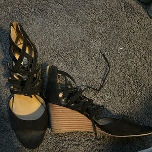 Black Wedge Sandals- worn once